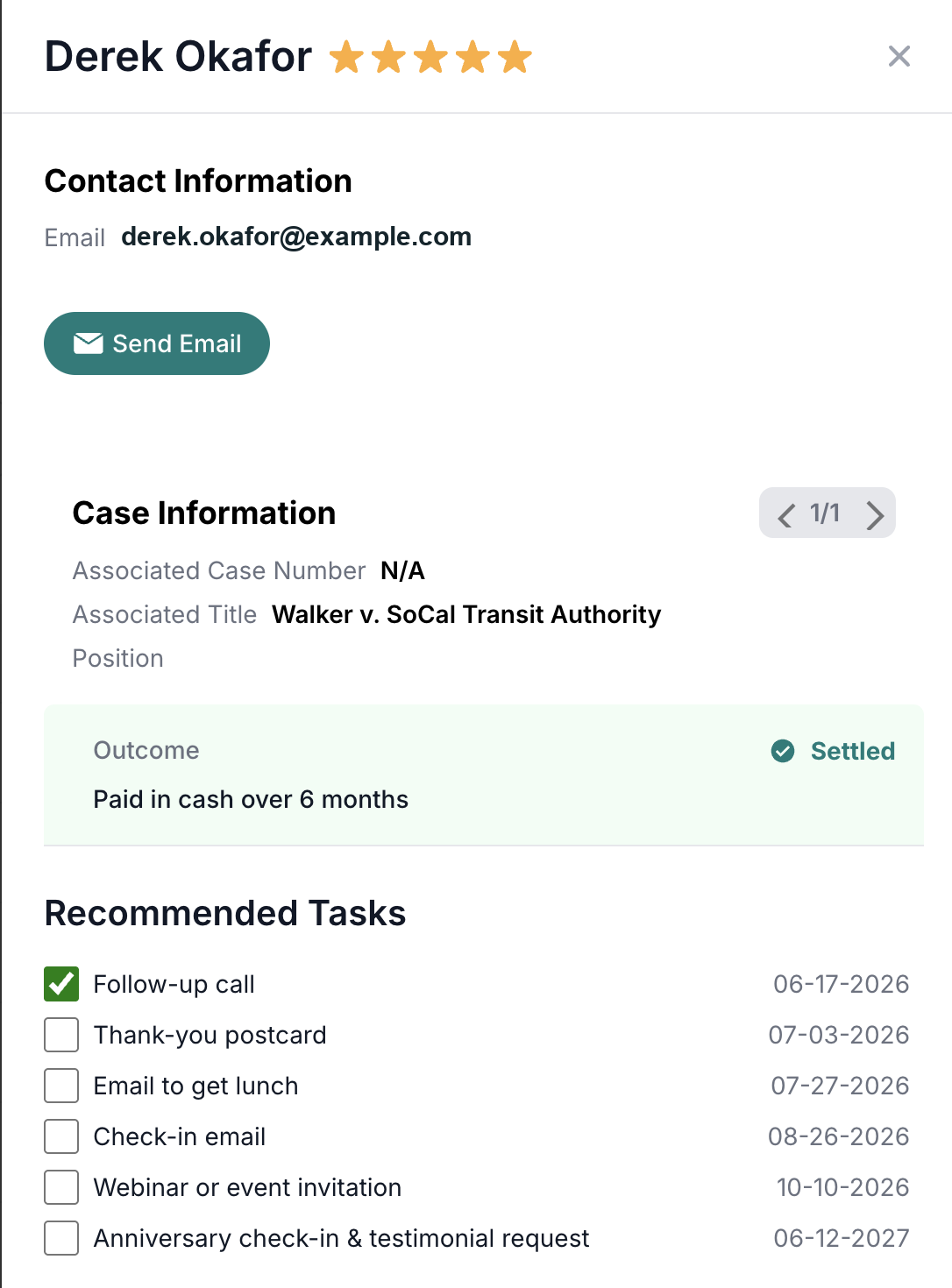 A contact's detail page