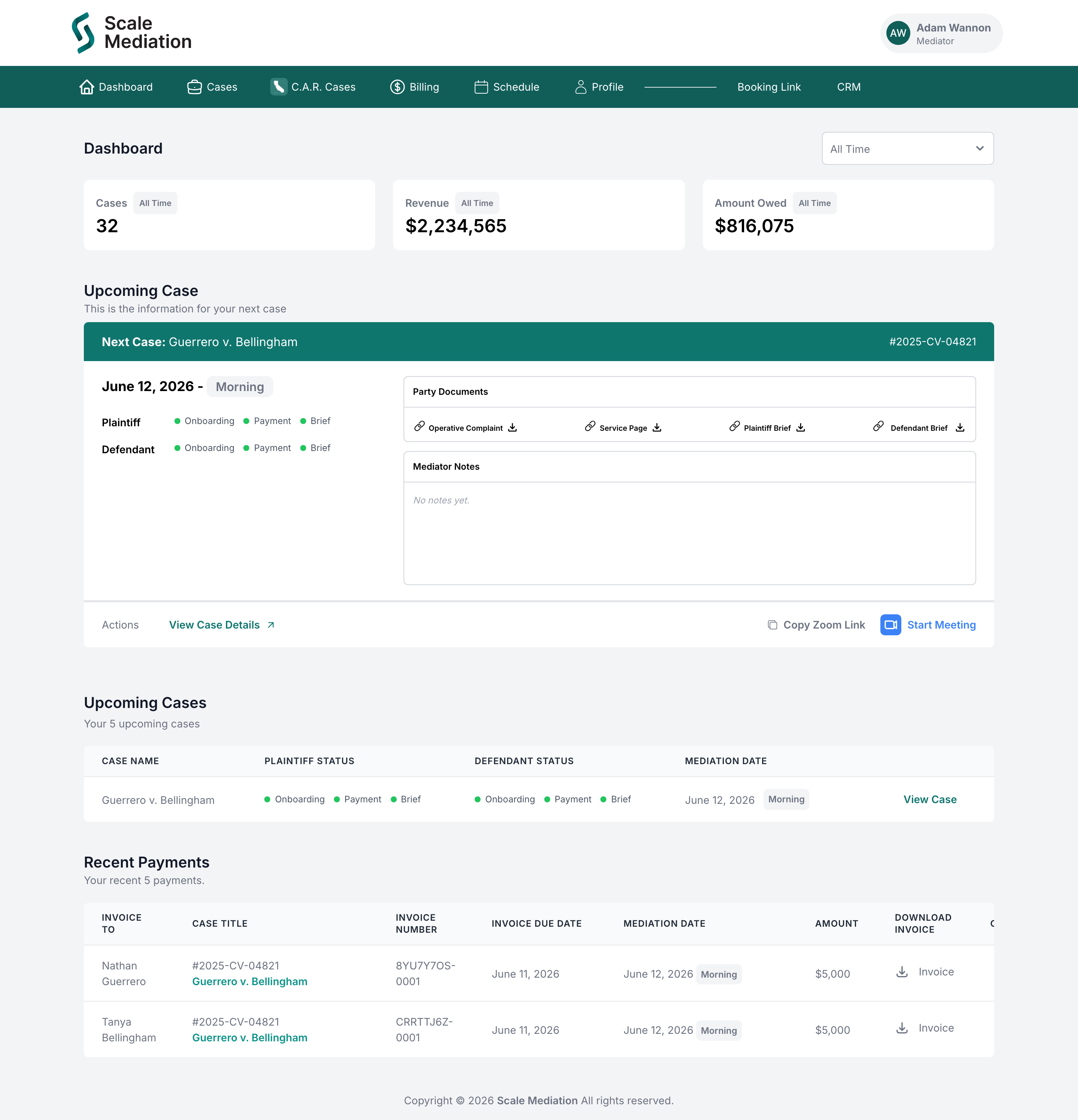 Mediator dashboard
