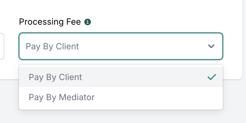 Processing Fee dropdown