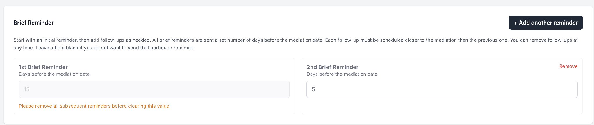 Brief Reminder schedule