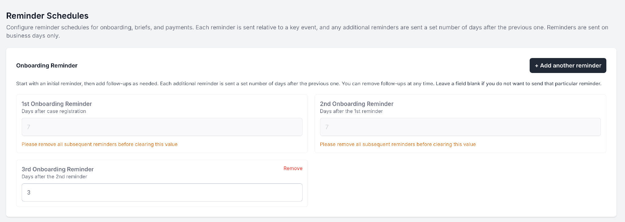 Onboarding Reminder schedule