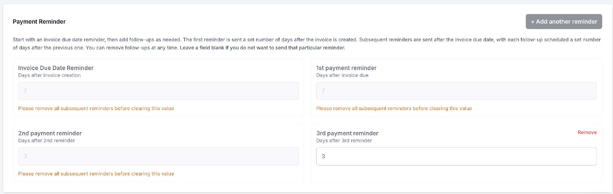 Payment Reminder schedule