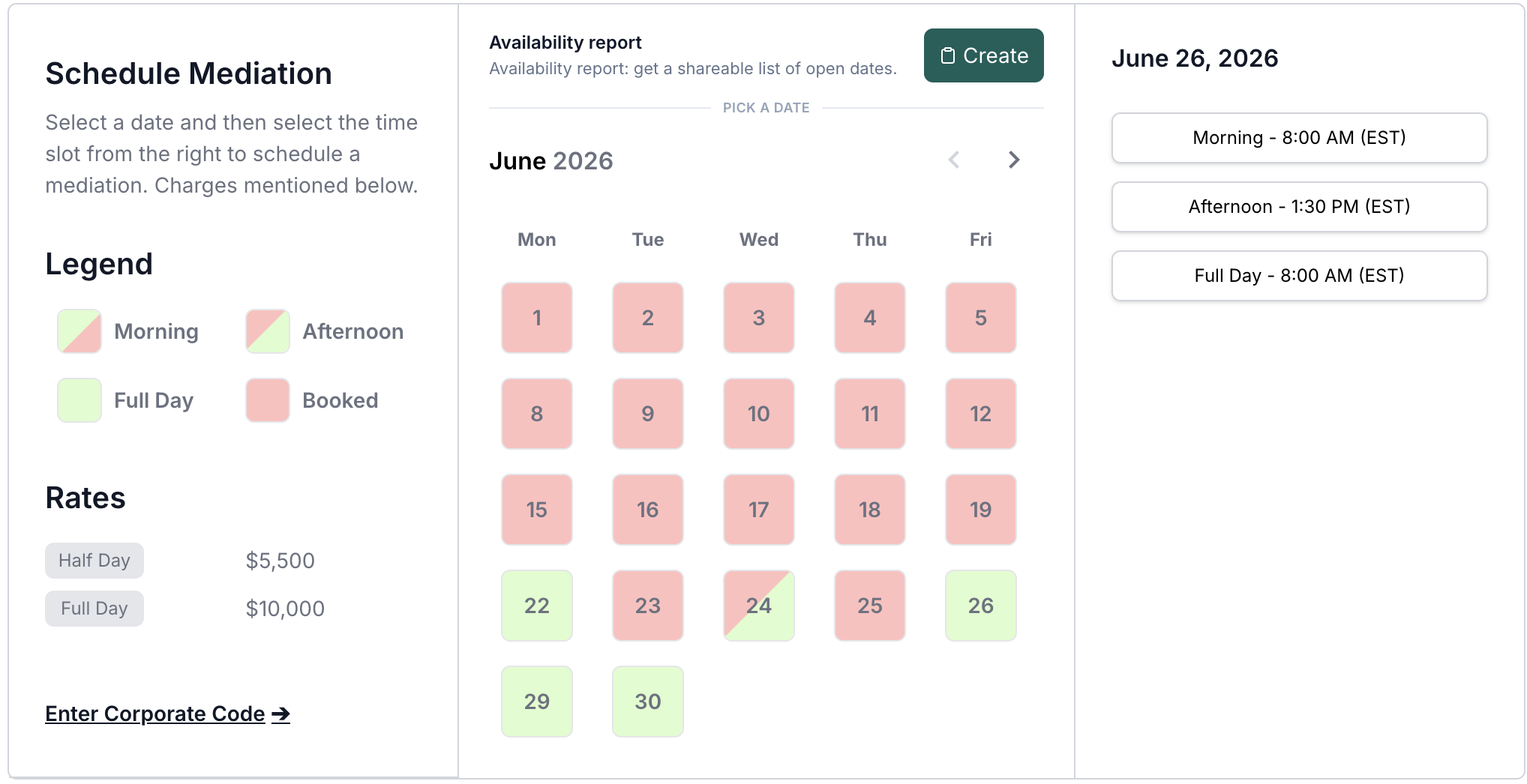 Availability on website booking widget