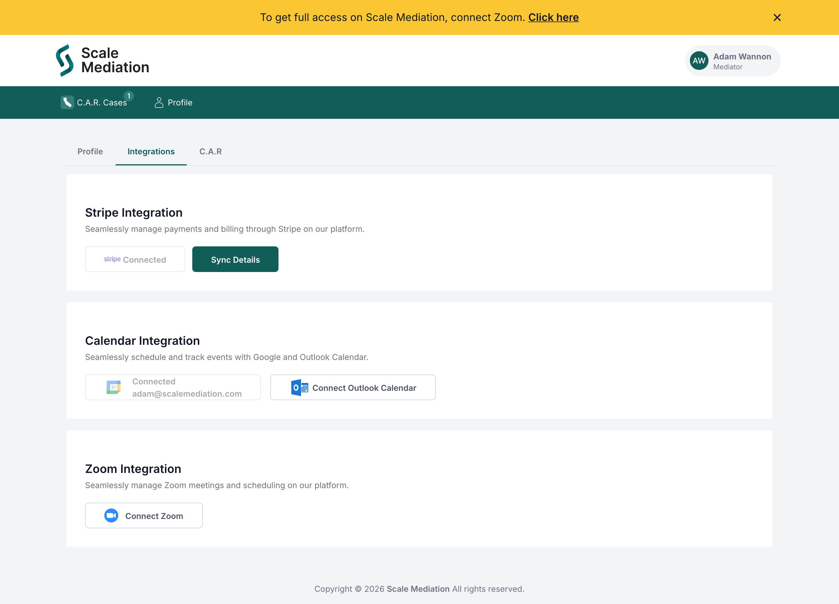 Integrations before connecting